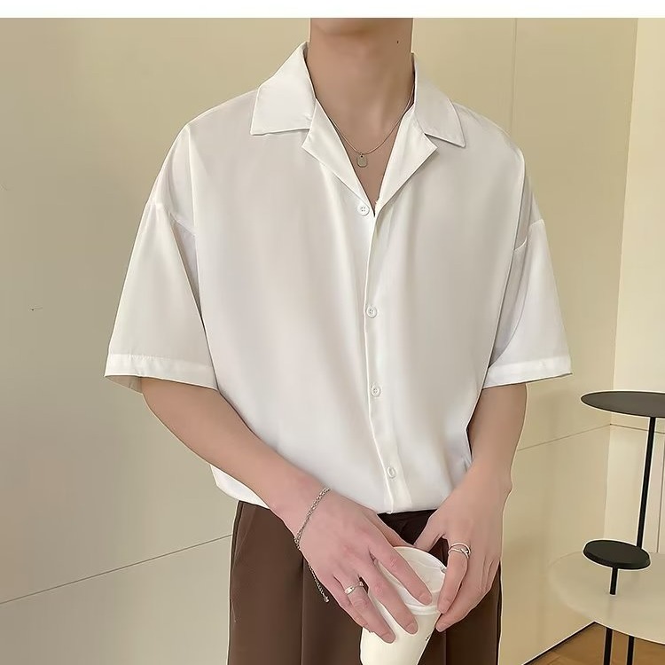 『癮品流行』夏季薄款襯衫 男襯衫上衣 冰絲透氣 五分袖 休閒百搭 寬鬆 純色簡約 S-2XL-細節圖6