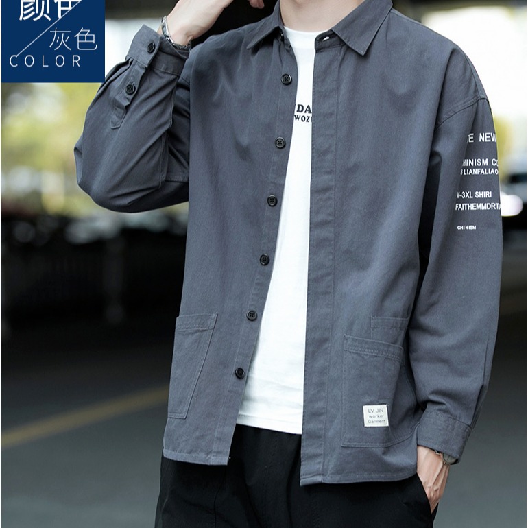 『癮品流行』春秋季長袖襯衫 男襯衣上衣 日系工裝外套 痞帥修身 休閒百搭 五色可選 M-3XL-細節圖5