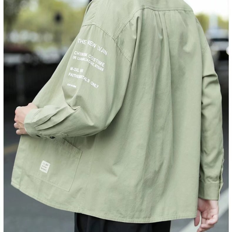 『癮品流行』春秋季長袖襯衫 男襯衣上衣 日系工裝外套 痞帥修身 休閒百搭 五色可選 M-3XL-細節圖7