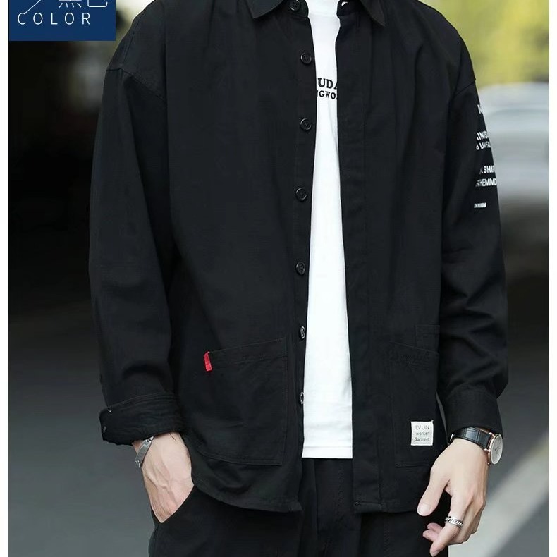 『癮品流行』春秋季長袖襯衫 男襯衣上衣 日系工裝外套 痞帥修身 休閒百搭 五色可選 M-3XL-細節圖8