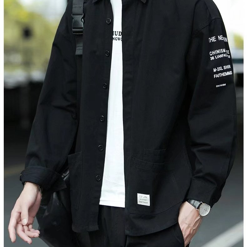 『癮品流行』春秋季長袖襯衫 男襯衣上衣 日系工裝外套 痞帥修身 休閒百搭 五色可選 M-3XL-細節圖9