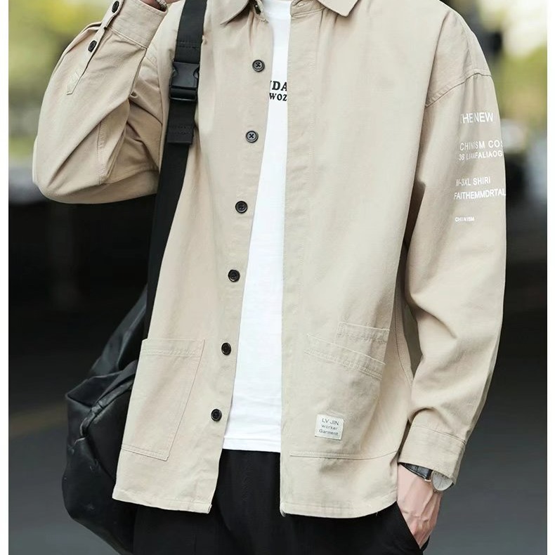『癮品流行』春秋季長袖襯衫 男襯衣上衣 日系工裝外套 痞帥修身 休閒百搭 五色可選 M-3XL-細節圖10