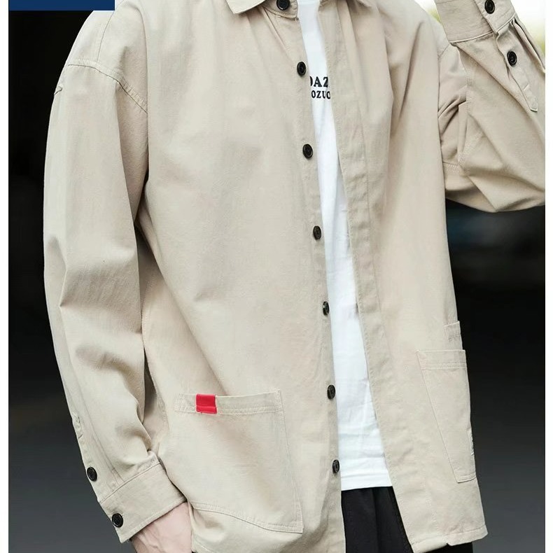 『癮品流行』春秋季長袖襯衫 男襯衣上衣 日系工裝外套 痞帥修身 休閒百搭 五色可選 M-3XL-細節圖11