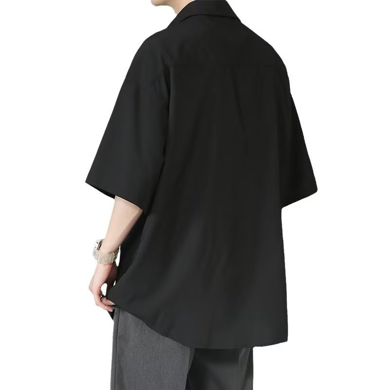 『癮品流行』夏季薄款 冰絲透氣 五分袖 開衫襯衫上衣  純色簡約 休閒百搭 寬鬆 M-3XL-細節圖5