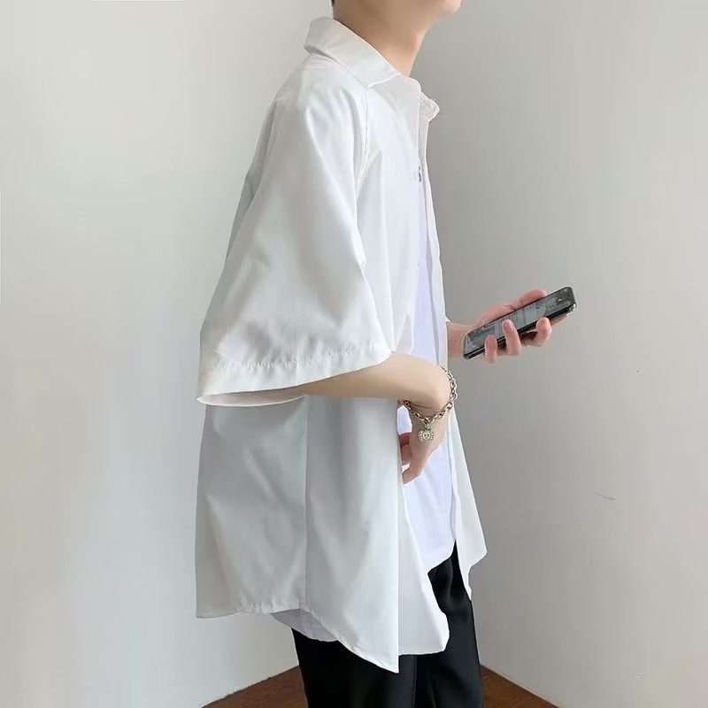 『癮品流行』夏季薄款 冰絲透氣 韓版男生襯衣外套 上衣 休閒百搭  純色簡約 五色可選 M-2XL-細節圖5