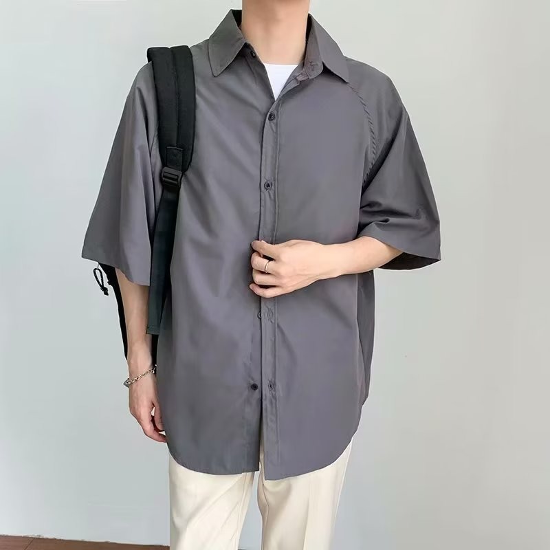 『癮品流行』夏季薄款 冰絲透氣 韓版男生襯衣外套 上衣 休閒百搭  純色簡約 五色可選 M-2XL-細節圖9