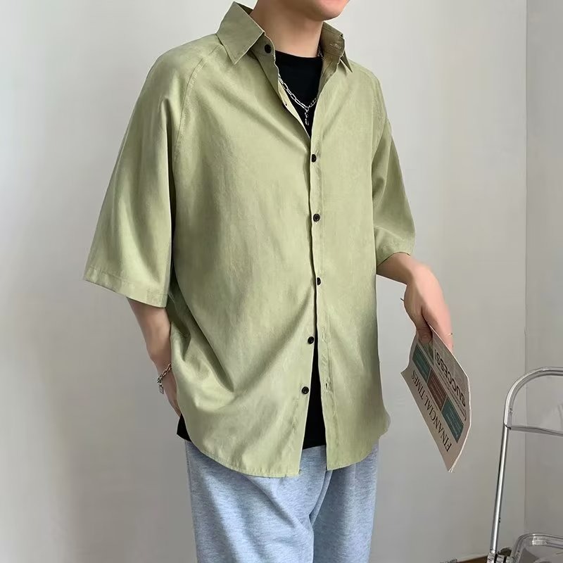 『癮品流行』夏季薄款 冰絲透氣 韓版男生襯衣外套 上衣 休閒百搭  純色簡約 五色可選 M-2XL-細節圖10