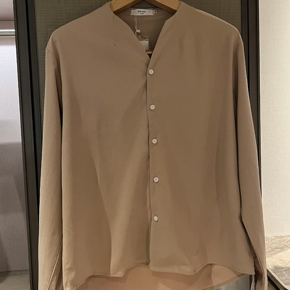 『癮品流行』夏季薄款 韓版無領襯衫男長袖上衣 襯衣 設計感 簡約純色 休閒百搭 大碼寬鬆 M-3XL-細節圖10