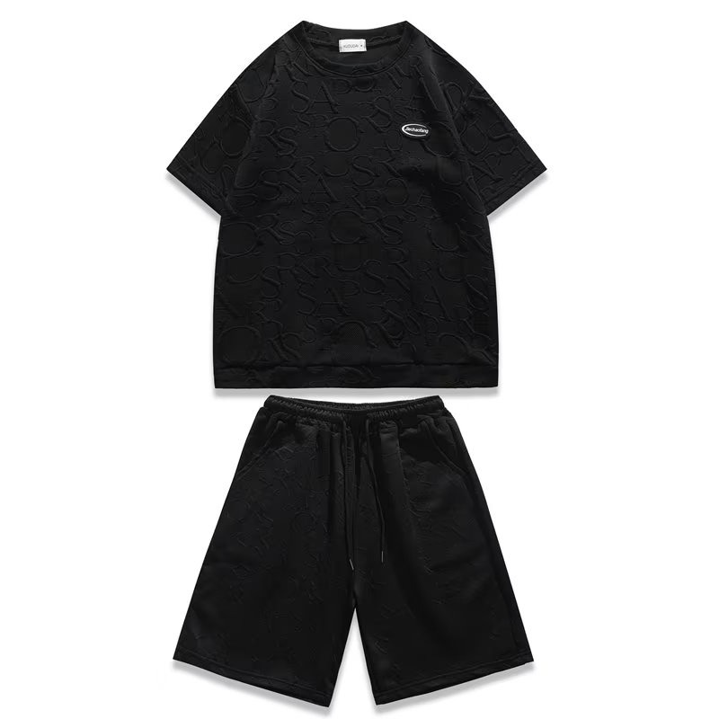 『癮品流行』韓式華夫運動套裝 男生五分短袖短褲冰絲透氣 夏季薄款 純色簡約 休閒百搭 寬鬆 S-3XL-細節圖4