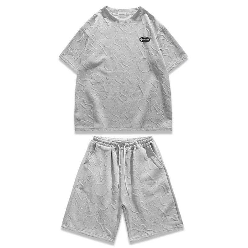 『癮品流行』韓式華夫運動套裝 男生五分短袖短褲冰絲透氣 夏季薄款 純色簡約 休閒百搭 寬鬆 S-3XL-細節圖7