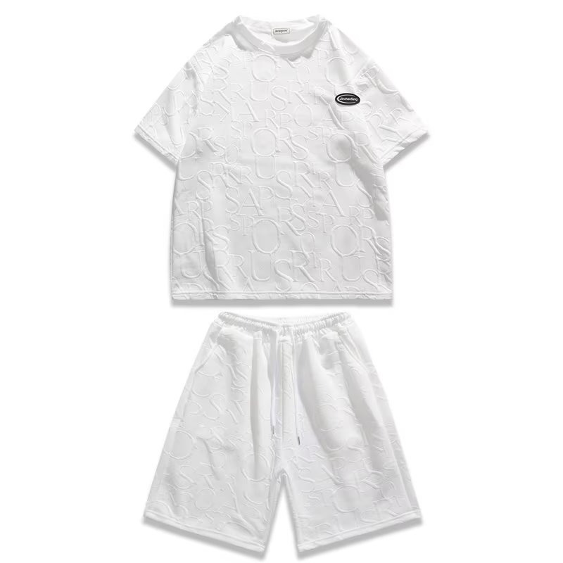 『癮品流行』韓式華夫運動套裝 男生五分短袖短褲冰絲透氣 夏季薄款 純色簡約 休閒百搭 寬鬆 S-3XL-細節圖10