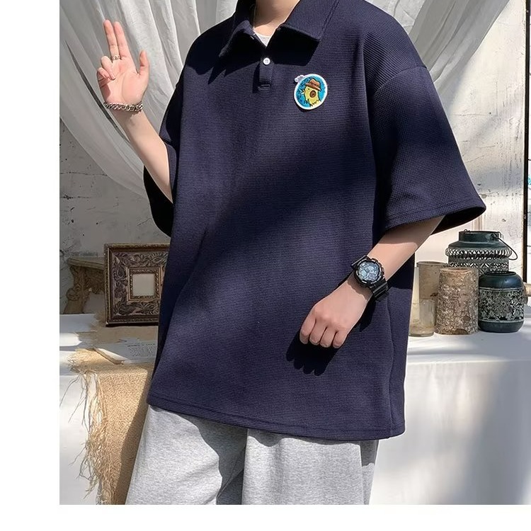 『癮品流行』夏季翻領POLO衫 設計感 五分袖 短袖上衣 寬鬆 休閒百搭 純色簡約 M-3XL-細節圖9