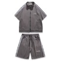 『癮品流行』夏季薄款 美式運動風短袖短褲套裝 冰絲透氣 圓領上衣 休閒百搭 寬鬆 純色簡約 M-3XL-規格圖9
