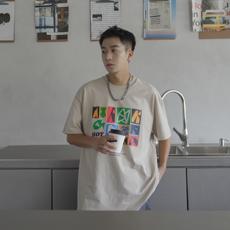 『癮品流行』夏季新款 美式復古印花短袖T恤 五分袖 圓領上衣 休閒百搭 寬鬆 男女同款 M-3XL-細節圖3