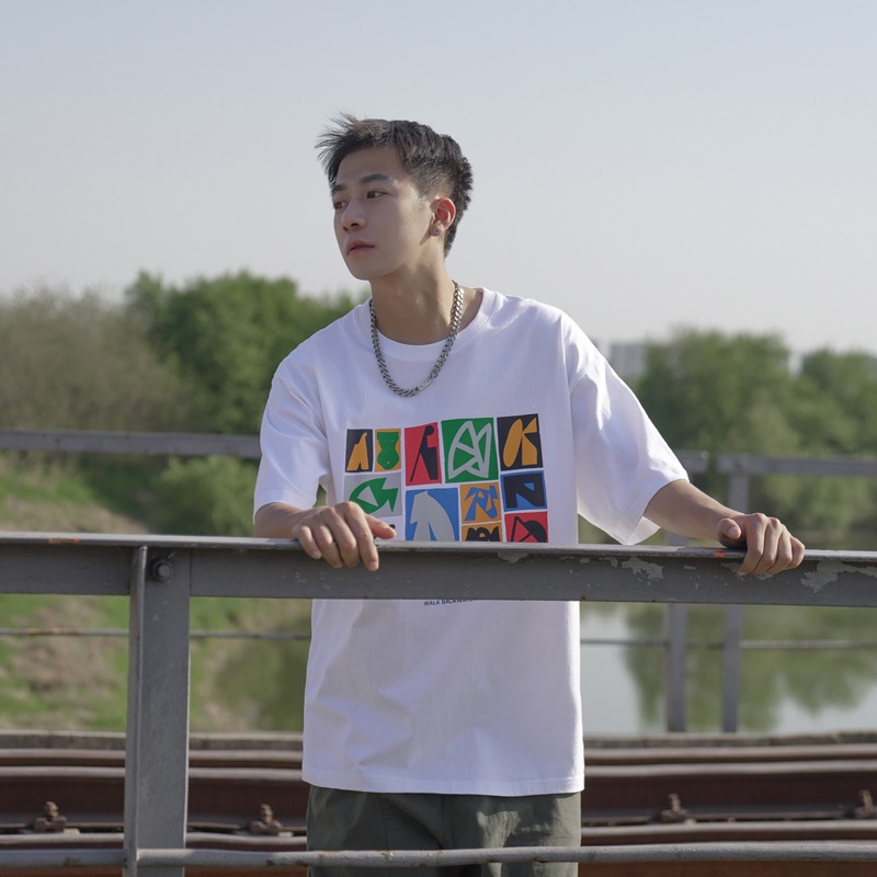 『癮品流行』夏季新款 美式復古印花短袖T恤 五分袖 圓領上衣 休閒百搭 寬鬆 男女同款 M-3XL-細節圖6