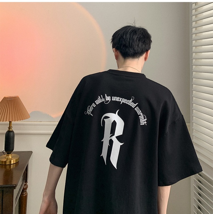 『癮品流行』夏季短袖 美式純棉字母印花T恤 男生T恤 五分袖 圓領上衣 寬鬆 休閒百搭 M-3XL-細節圖9