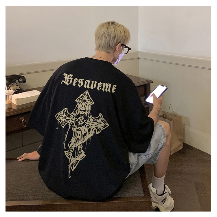 『癮品流行』夏季短袖 五分袖 圓領上衣 美式純棉字母印花T恤 男生T恤 休閒百搭 寬鬆 M-3XL-細節圖3