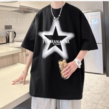 『癮品流行』美式純棉星星印花T恤 五分袖 圓領上衣 oversize 休閒百搭 大碼寬鬆 M-5XL-細節圖6