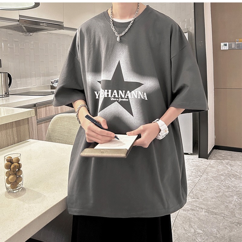 『癮品流行』美式純棉星星印花T恤 五分袖 圓領上衣 oversize 休閒百搭 大碼寬鬆 M-5XL-細節圖8