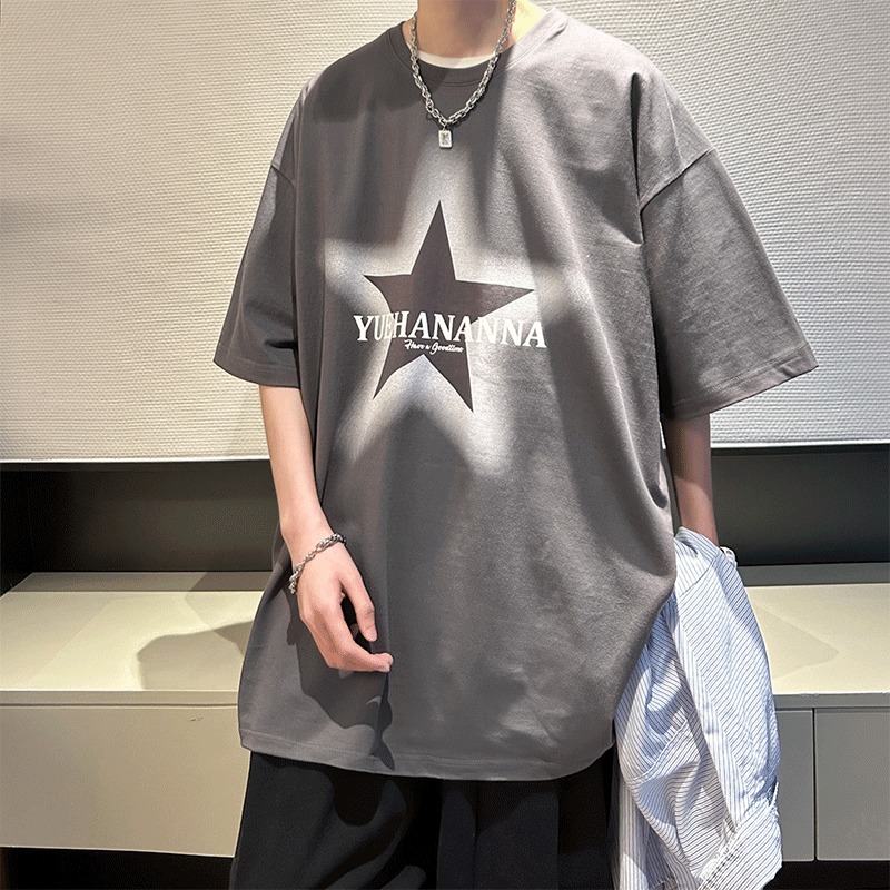 『癮品流行』美式純棉星星印花T恤 五分袖 圓領上衣 oversize 休閒百搭 大碼寬鬆 M-5XL-細節圖9