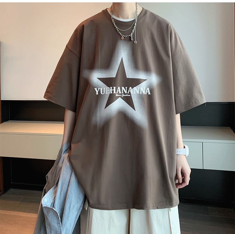 『癮品流行』美式純棉星星印花T恤 五分袖 圓領上衣 oversize 休閒百搭 大碼寬鬆 M-5XL-細節圖10