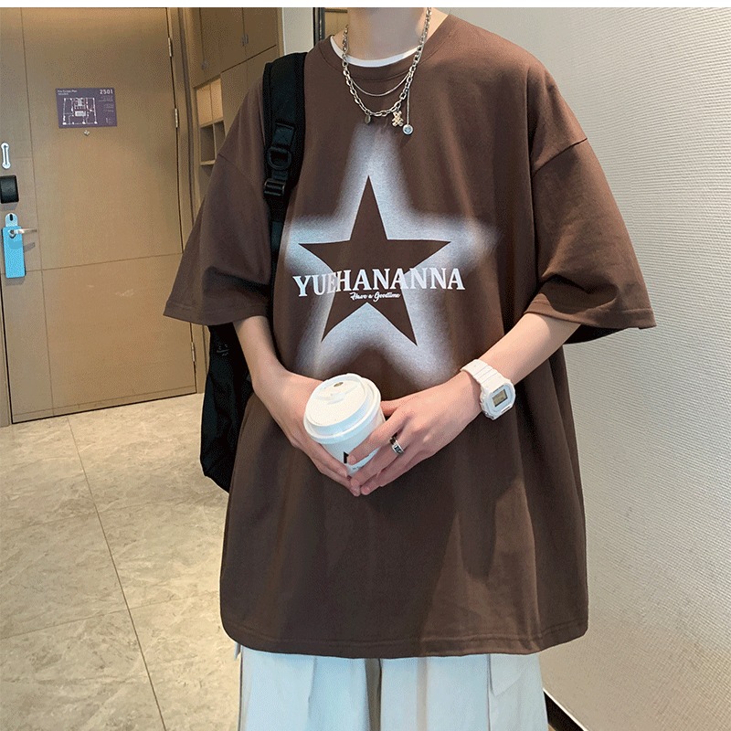 『癮品流行』美式純棉星星印花T恤 五分袖 圓領上衣 oversize 休閒百搭 大碼寬鬆 M-5XL-細節圖11