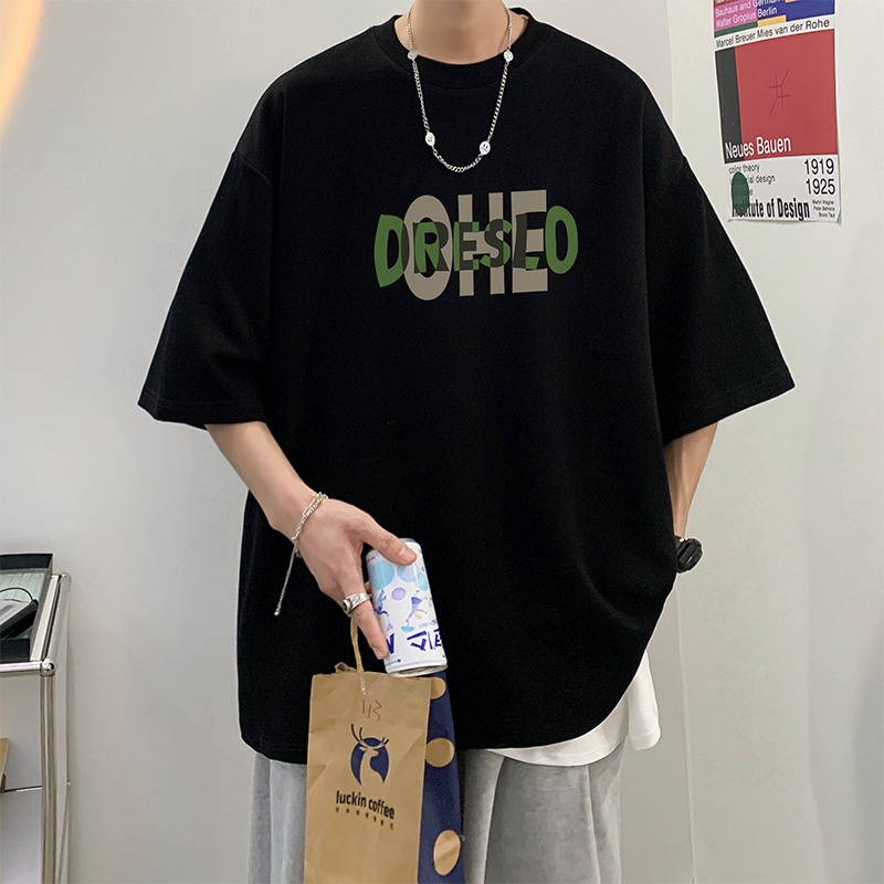 『癮品流行』美式字母印花純棉短袖T恤 圓領上衣 五分袖 男生T恤 大碼寬鬆 休閒百搭 M-5XL-細節圖4