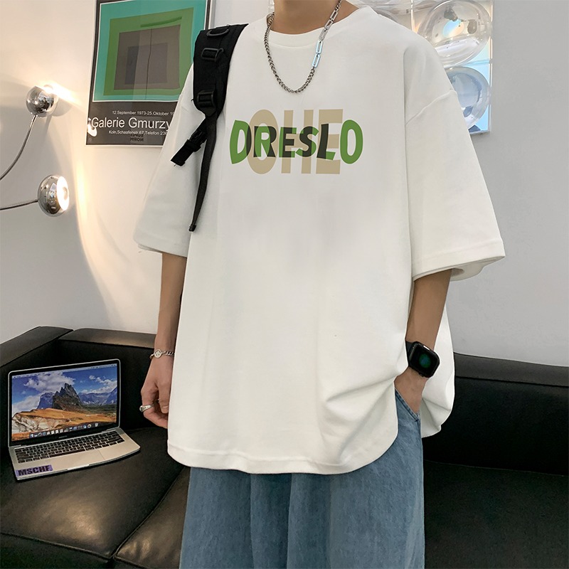 『癮品流行』美式字母印花純棉短袖T恤 圓領上衣 五分袖 男生T恤 大碼寬鬆 休閒百搭 M-5XL-細節圖6