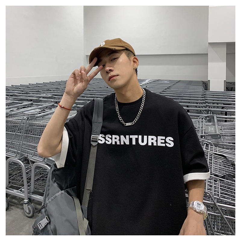 『癮品流行』夏季男T恤 純棉T恤 美式字母印花T恤 短袖T恤 圓領上衣 大碼寬鬆 休閒百搭 M-5XL-細節圖8