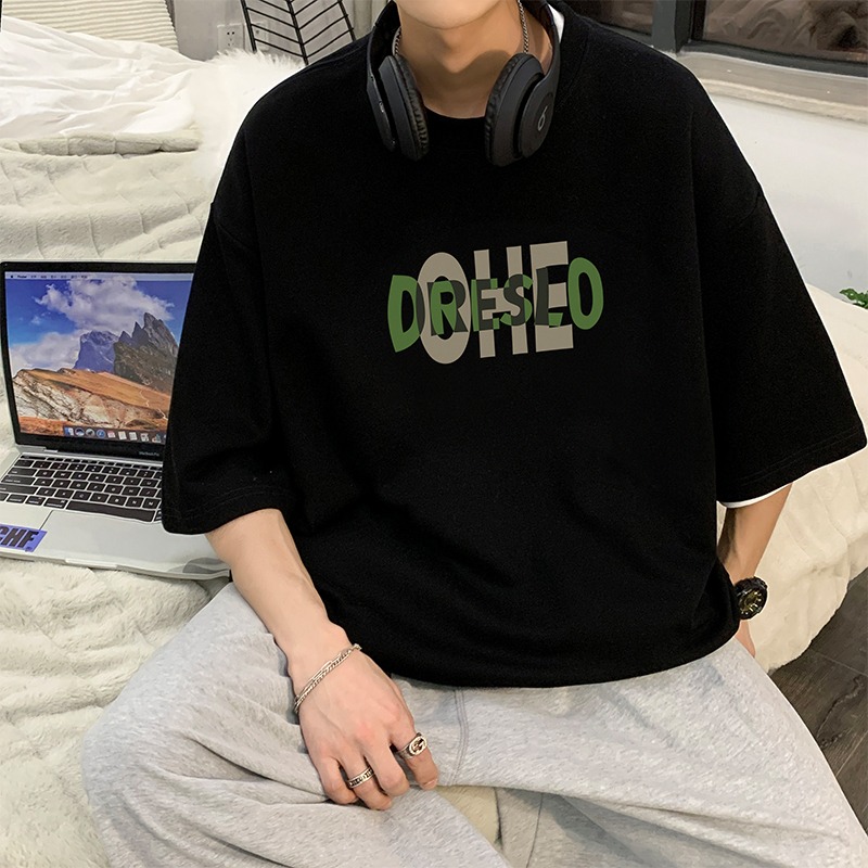 『癮品流行』美式字母印花T恤 短袖T恤 純棉T恤 圓領上衣 五分袖 休閒百搭 大碼寬鬆 M-3XL-細節圖3