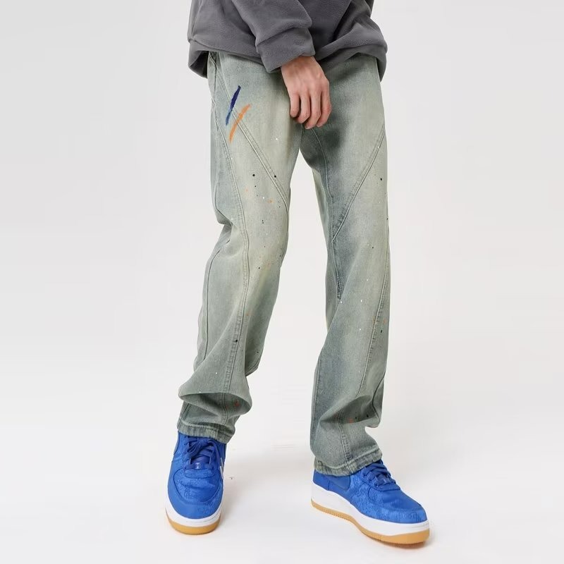 『癮品流行』美式復古高街直筒褲 牛仔褲 夏季長褲 休閒百搭 修身顯瘦 純色簡約 寬鬆 S-3XL-細節圖3