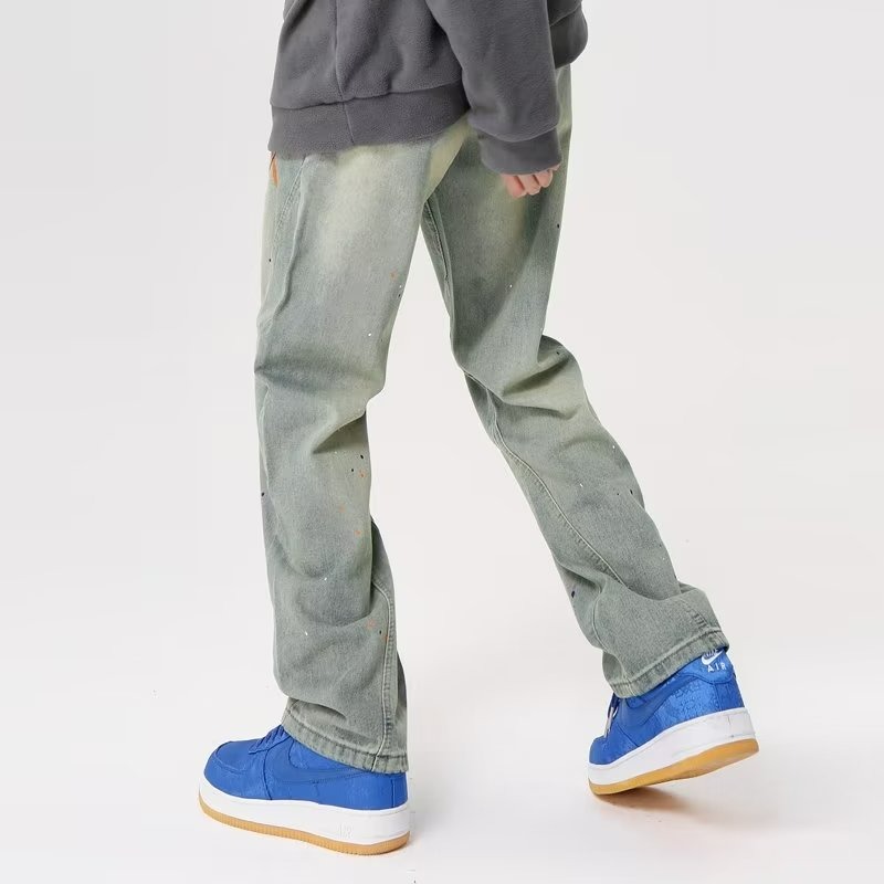 『癮品流行』美式復古高街直筒褲 牛仔褲 夏季長褲 休閒百搭 修身顯瘦 純色簡約 寬鬆 S-3XL-細節圖5