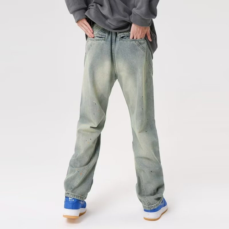 『癮品流行』美式復古高街直筒褲 牛仔褲 夏季長褲 休閒百搭 修身顯瘦 純色簡約 寬鬆 S-3XL-細節圖6