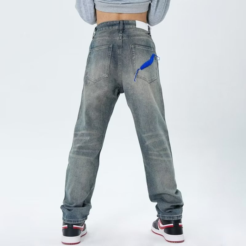 『癮品流行』美式復古高街直筒褲 牛仔褲 破洞褲 九分褲 痞帥設計感 休閒百搭 修身顯瘦 S-3XL-細節圖6