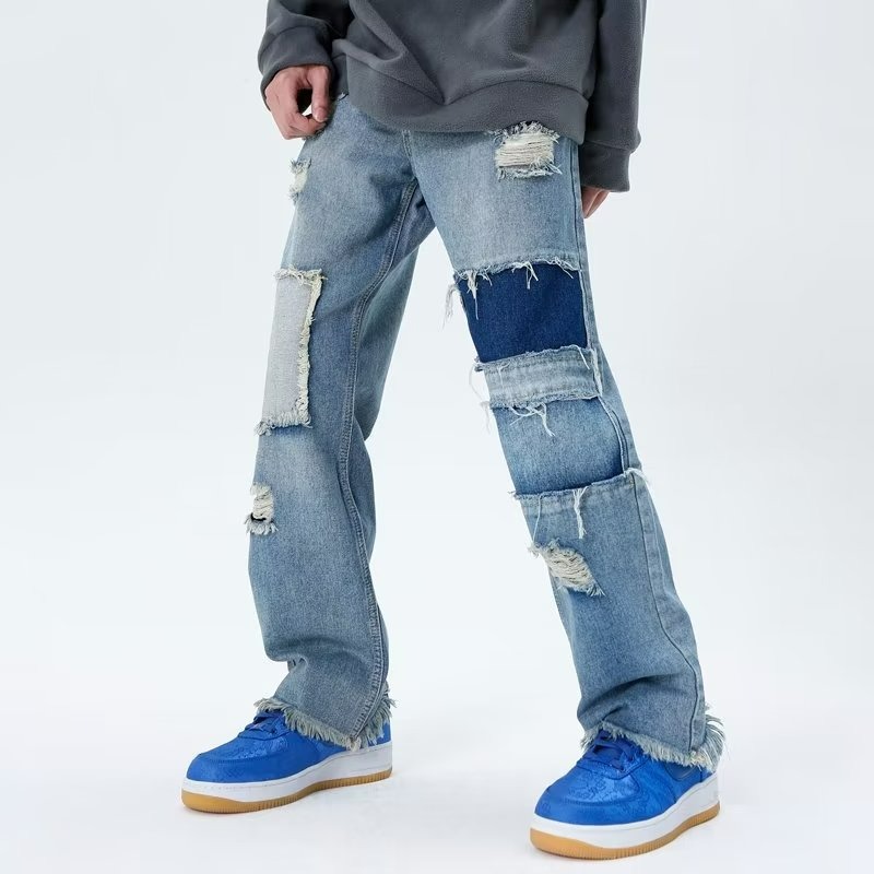 『癮品流行』美式高街復古牛仔褲 直筒褲 九分褲 破洞褲 設計感 休閒百搭 修身顯腿長 S-3XL-細節圖3