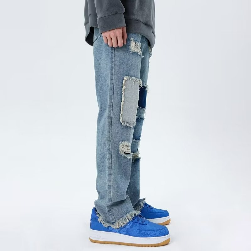 『癮品流行』美式高街復古牛仔褲 直筒褲 九分褲 破洞褲 設計感 休閒百搭 修身顯腿長 S-3XL-細節圖6