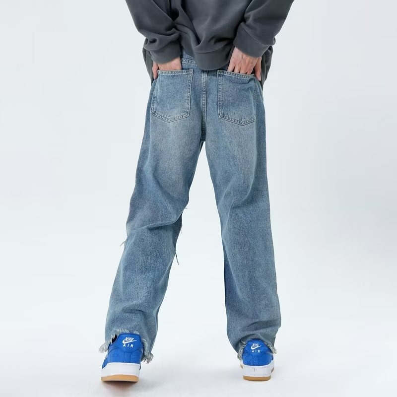 『癮品流行』美式高街復古牛仔褲 直筒褲 九分褲 破洞褲 設計感 休閒百搭 修身顯腿長 S-3XL-細節圖7