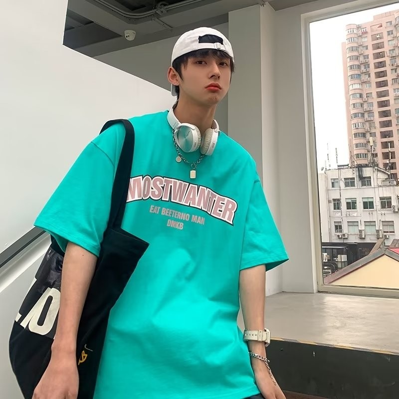 『癮品流行』美式高街字母印花純棉T恤 男生夏季短袖 圓領上衣 五分袖 休閒百搭 大碼寬鬆 M-5XL-細節圖6