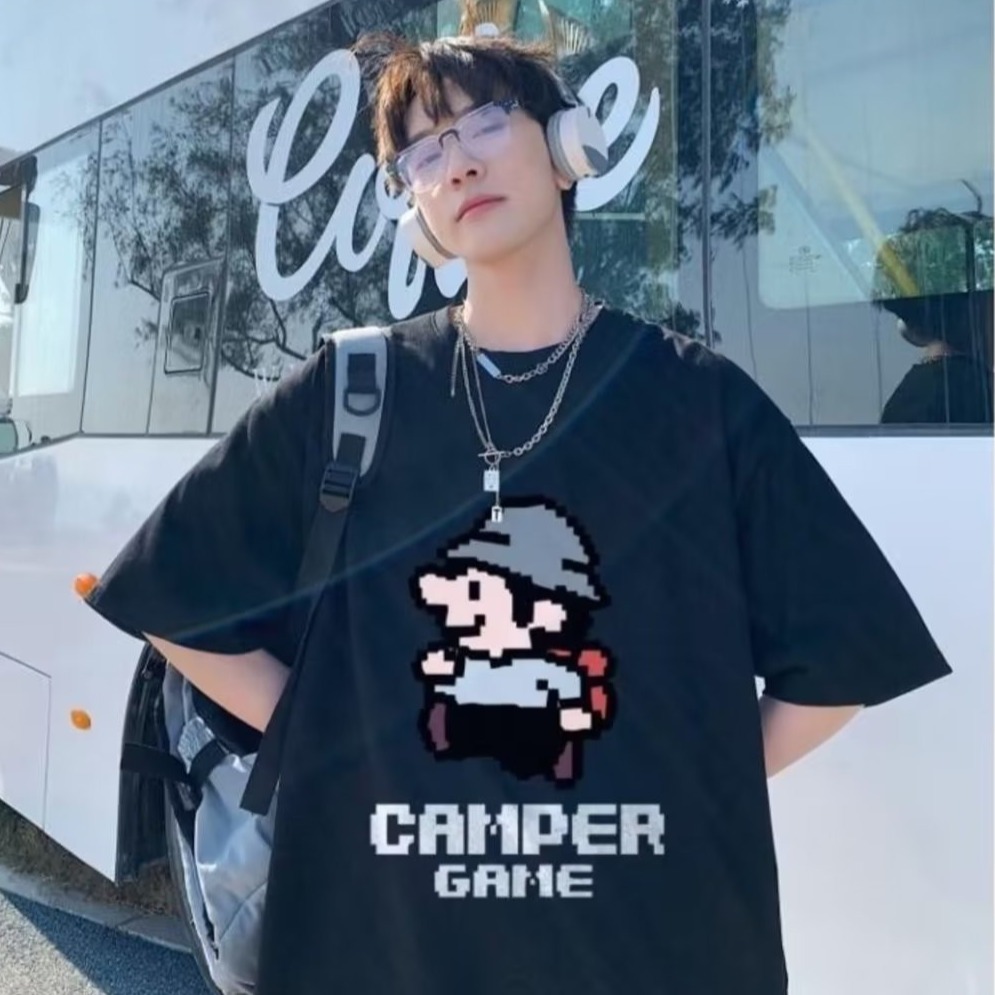 『癮品流行』小矮人印花 美式高街純棉T恤 男生短袖 圓領上衣 五分袖 設計感 休閒百搭 大碼寬鬆 M-5XL-細節圖4