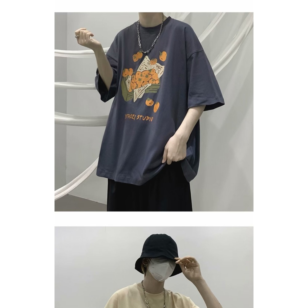 『癮品流行』美式印花純棉T恤 復古高街圓領上衣 五分袖 休閒百搭 寬鬆大碼 設計感 M-5XL-細節圖4