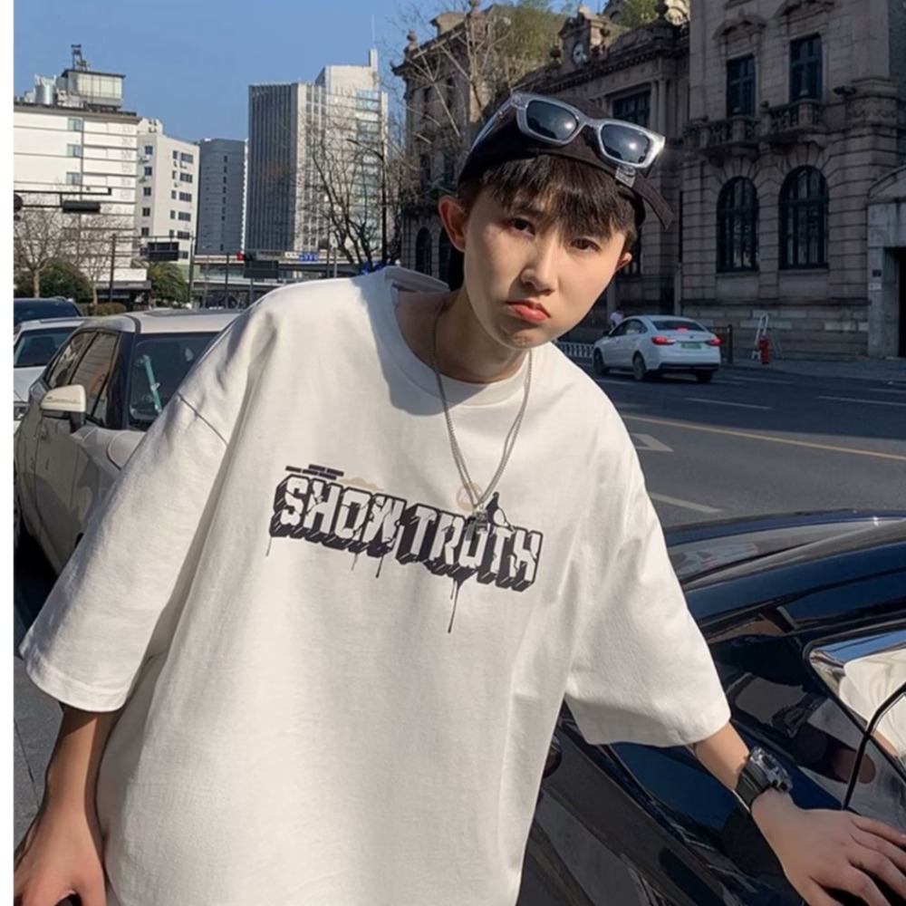 『癮品流行』美式重磅純棉字母印花T恤 男生短袖 五分袖 圓領上衣 休閒百搭 大碼寬鬆 M-5XL-細節圖3