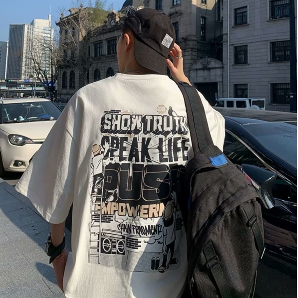 『癮品流行』美式重磅純棉字母印花T恤 男生短袖 五分袖 圓領上衣 休閒百搭 大碼寬鬆 M-5XL-細節圖4