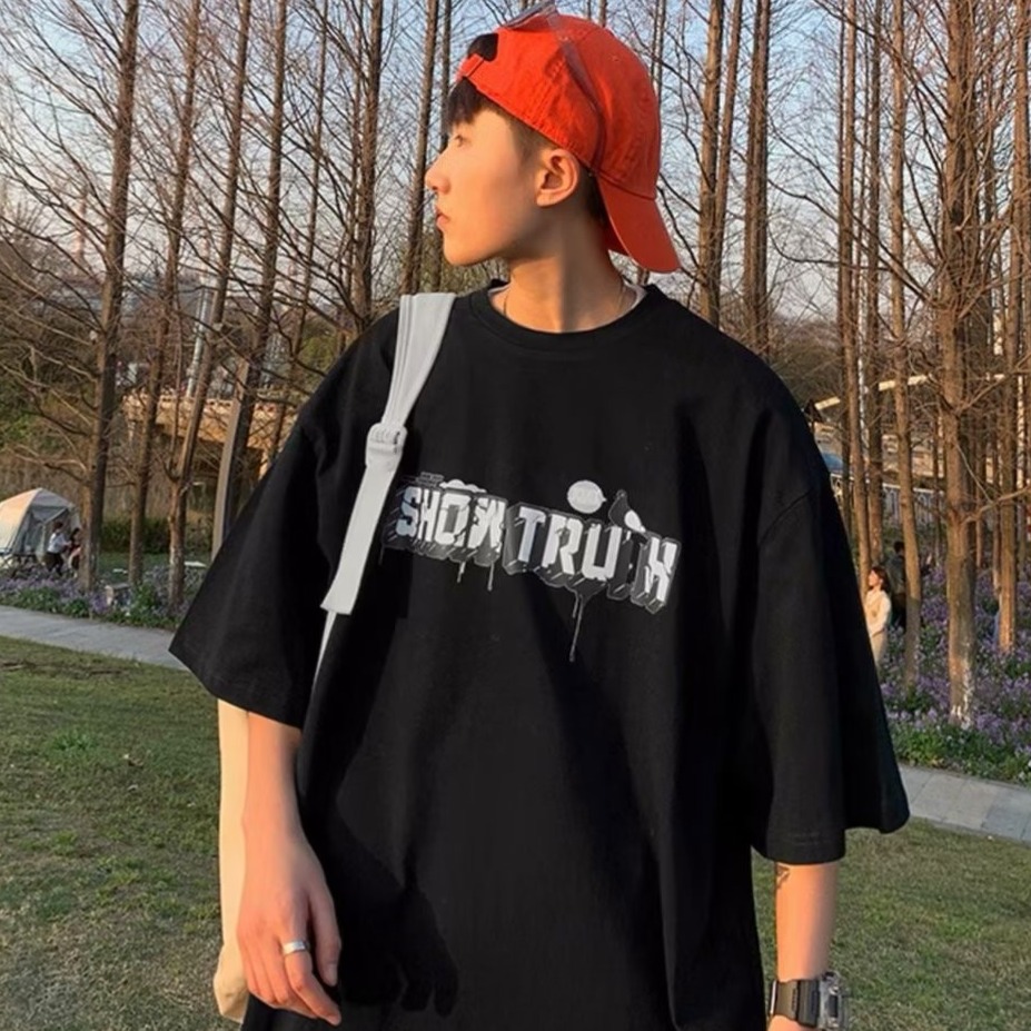 『癮品流行』美式重磅純棉字母印花T恤 男生短袖 五分袖 圓領上衣 休閒百搭 大碼寬鬆 M-5XL-細節圖5