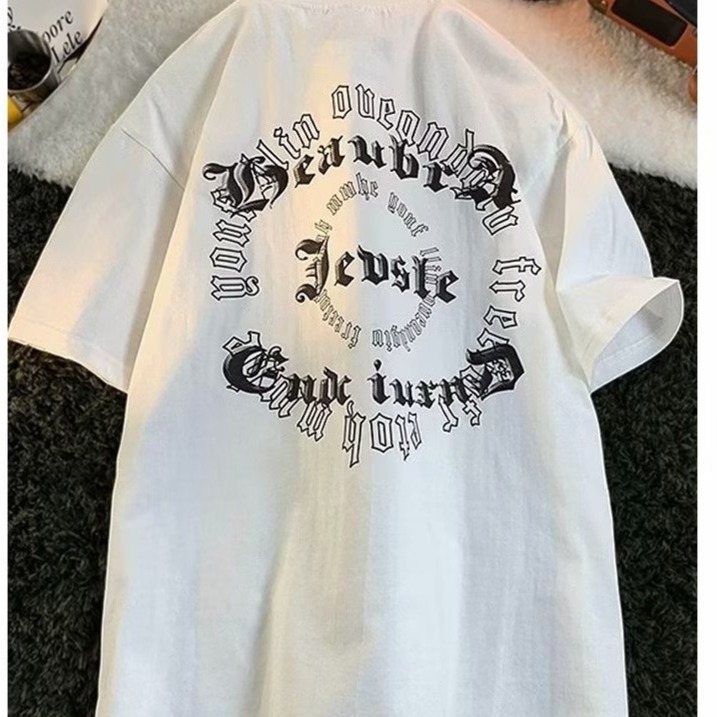 『癮品流行』美式字母印花短袖T恤 復古高街圓領上衣 純棉T恤男 設計感 休閒百搭 大碼寬鬆 M-5XL-細節圖3