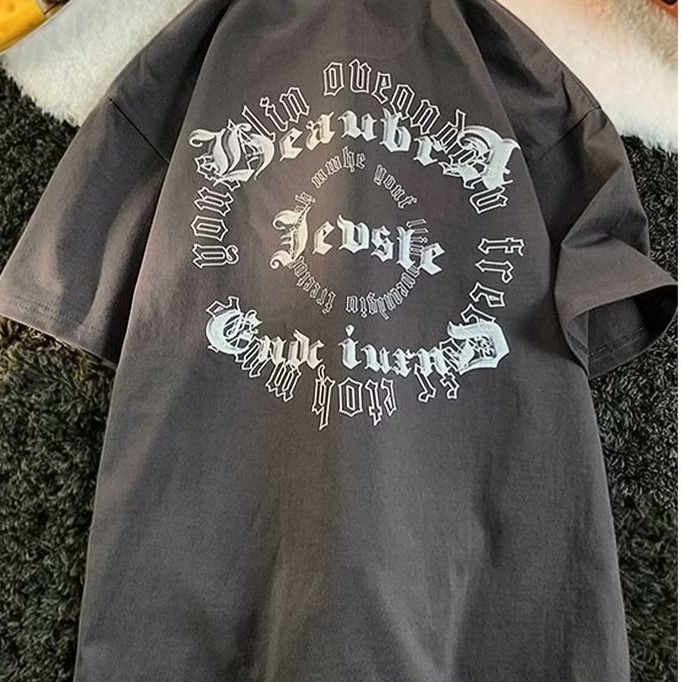 『癮品流行』美式字母印花短袖T恤 復古高街圓領上衣 純棉T恤男 設計感 休閒百搭 大碼寬鬆 M-5XL-細節圖5