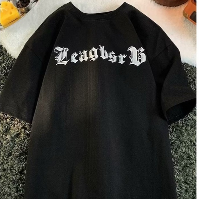 『癮品流行』美式字母印花短袖T恤 復古高街圓領上衣 純棉T恤男 設計感 休閒百搭 大碼寬鬆 M-5XL-細節圖6