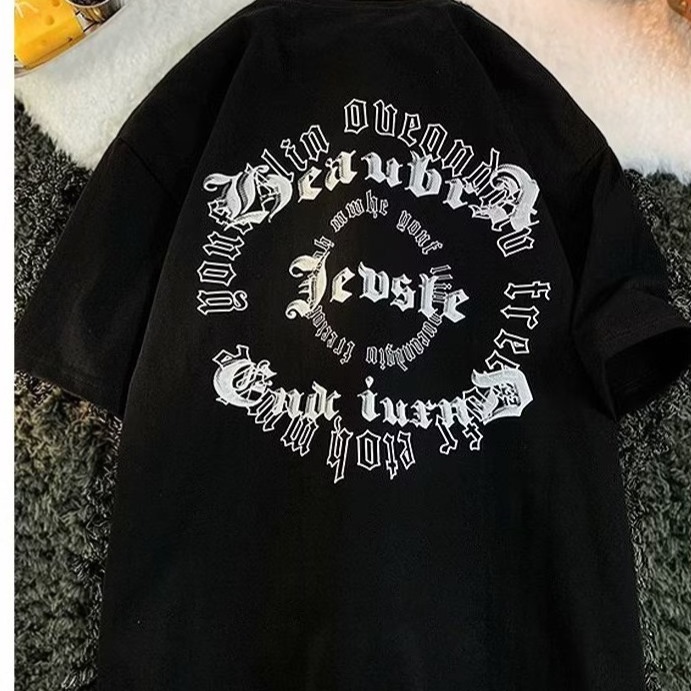 『癮品流行』美式字母印花短袖T恤 復古高街圓領上衣 純棉T恤男 設計感 休閒百搭 大碼寬鬆 M-5XL-細節圖7