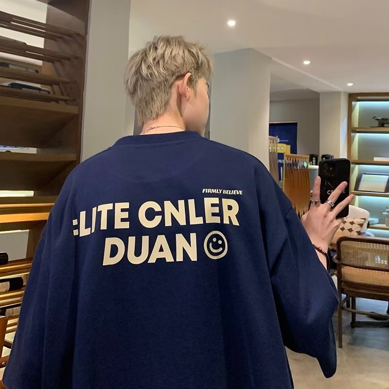 『癮品流行』美式重磅純棉T恤 復古高街五分袖 圓領上衣 休閒百搭 大碼寬鬆 設計感 M-5XL-細節圖3