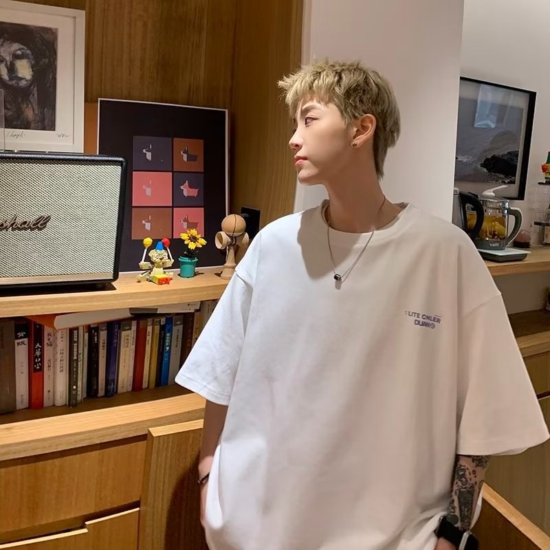 『癮品流行』美式重磅純棉T恤 復古高街五分袖 圓領上衣 休閒百搭 大碼寬鬆 設計感 M-5XL-細節圖4