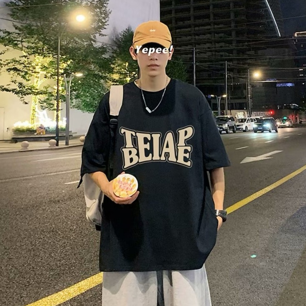 『癮品流行』港風復古純棉短袖T恤 男生夏季T恤 圓領上衣 設計感 休閒百搭 寬鬆oversize M-5XL-細節圖5